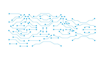 Fototapeta premium Minimalist blue circuit board pattern, digital motherboard traces on white background, futuristic technology hardware lines for computing