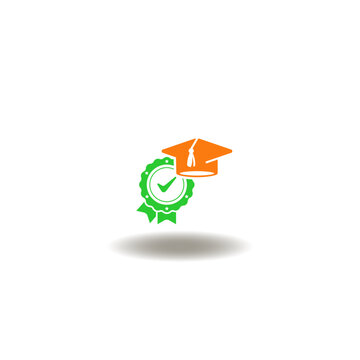Vector illustration of seal with check mark and graduation cap. Symbol of PBL Project Based Learning.