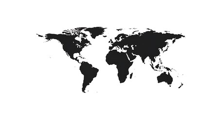 Silhouette of Earth's continents on a white background, black and white image