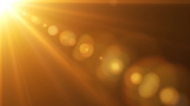 Golden Sun Flare Overlay with Bokeh and Light Streaks, Warm Orange Glow