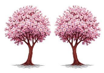 Obraz premium Two beautiful cherry blossom trees in full bloom isolated on white background