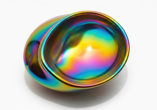 Vibrant rainbow metallic ear gauge plug reflecting stunning colors on white