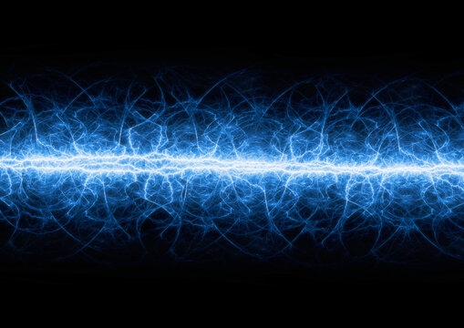 Abstract Blue Energy Wave Background with Glowing Electric Plasma Line
