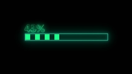 Loading bar and 43 percent text on black background progress indicator illustration.