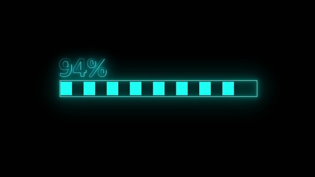 Loading bar and 94 percent text on black background progress indicator illustration.