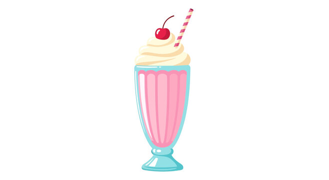 Pink Milkshake Vector Illustration, Creamy Dessert Graphic, Refreshing Drink Design for Menu, Cafe, or Restaurant