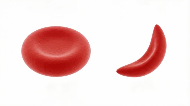 3D render of normal red blood cell and sickle cell on white background