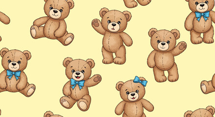 Obraz premium Brown teddy bears with blue bows.