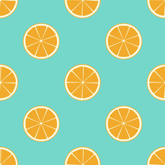 Obraz premium Orange slice, seamless pattern, vector illustration. Citrus fruit. Flat style.