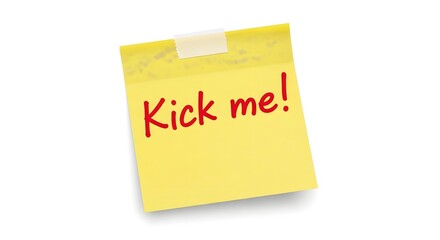 A humorous yellow sticky note with a bold red message