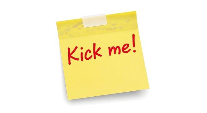 A humorous yellow sticky note with a bold red message