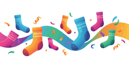 Colorful socks with confetti on white background for World Down Syndrome Day awareness campaign design © NanzZ