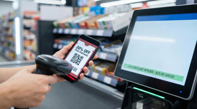 A person is using a scanner to scan a 20% off coupon on their phone