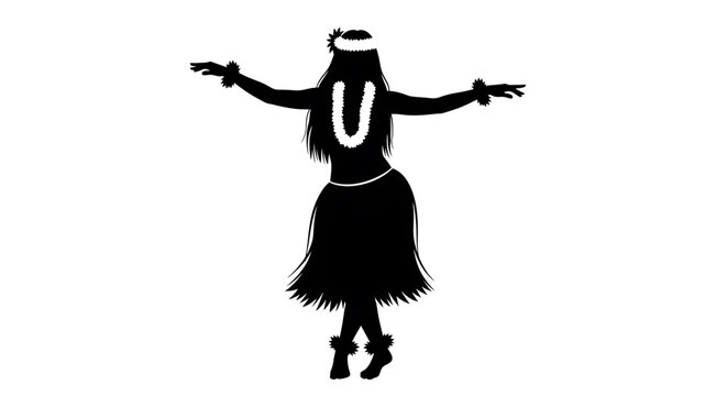 Silhouette A black silhouette of a hula dancer in a traditional Hawaiian outfit with arms outstretched
