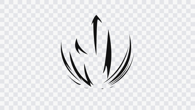 Sharp curved streaks creating energy movement and action. Vector graphic element isolated on transparent background for comics, manga, anime and design.