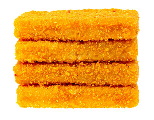 Fototapeta premium Isolated stack of golden fried fish sticks, ready to be cooked, served, and enjoyed fully