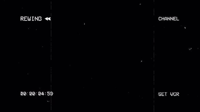 Rewind static noise on vcr screen with channel  timecode info. 10 second countdown. Perfect for retrothemed videos, nostalgic content, or 80s flashback scenes. 4k. Alpha Channel