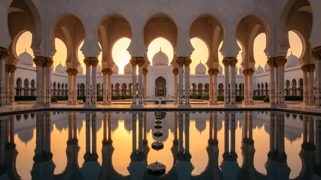 Sheikh Zayed Grand Mosque Courtyard Reflection Cinematic Slow Motion