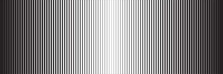 Obraz premium Vertical black and white stripes pattern. Graphic background with parallel thick and thin lines. Geometric backdrop with optical illusion effect. Abstract vector illustration.