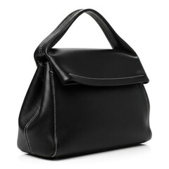 Naklejka premium Elegant black leather handbag with structured flap and top handle design