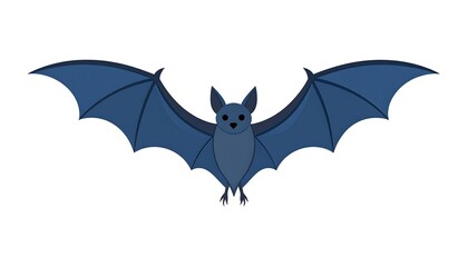 Fototapeta premium Dark Blue Bat with Wings Spread Wide Against White Background.