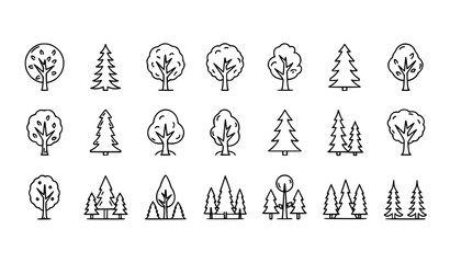 Tree and forest line icon pack with deciduous and coniferous trees modern outline vector collection for web and app design © Lipi