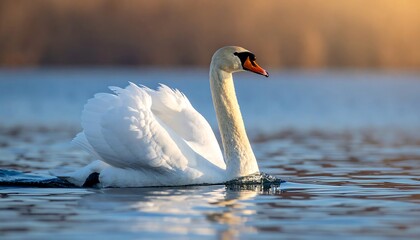 Fototapeta premium Elegant Swan Gliding Gracefully on Calm Water Surface.