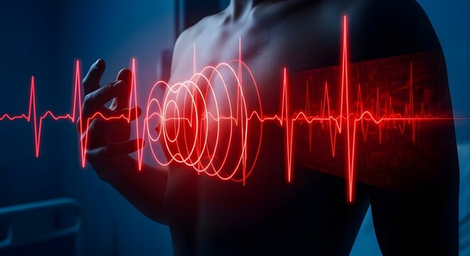 Medical Monitoring Screen Showing Intense Cardiac Arrhythmia and Irregular Heartbeat Pattern