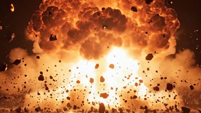 Massive Cinematic Nuclear Explosion with Flying Debris and Intense Fireball