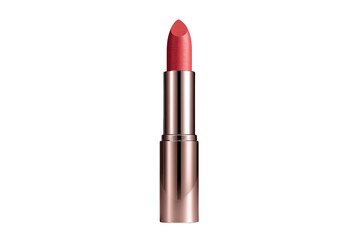 Fototapeta premium Red lipstick in metallic rose gold case presenting beauty, makeup, fashion, and cosmetic product concepts on transparent background