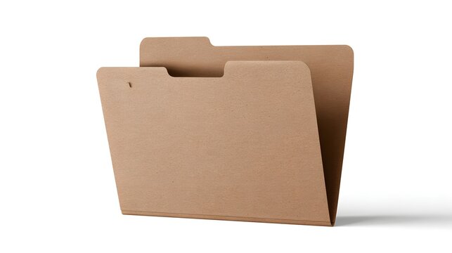 A simple brown cardboard file folder standing upright on a white background.
