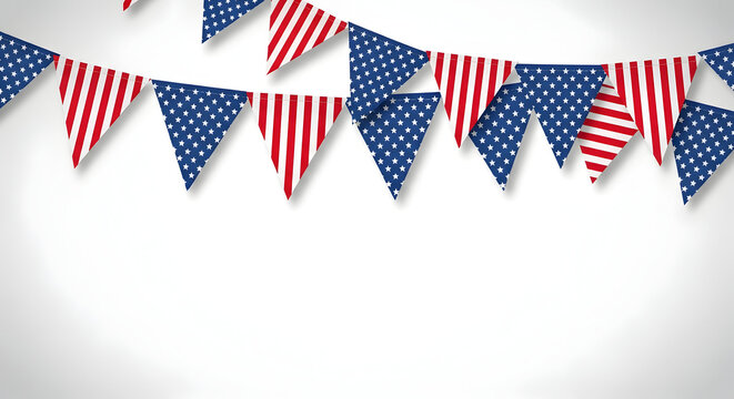 Patriotic labor day decorations with american flags and bunting