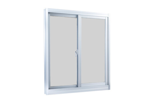 Empty white double hung window frame isolated on plain background minimal design