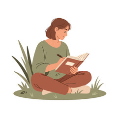 girl sitting with laptop smiling studying