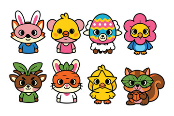 Obraz premium A collection of cute cartoon animal characters wearing various creative and colorful masks and hats