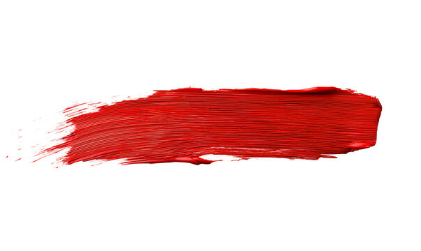 Vibrant red acrylic paint brush stroke texture banner design element isolated transparent background, png