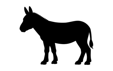 Fototapeta premium A black vector illustration shows the isolated silhouette of a wild stallion horse standing in nature with a prominent mane and tail