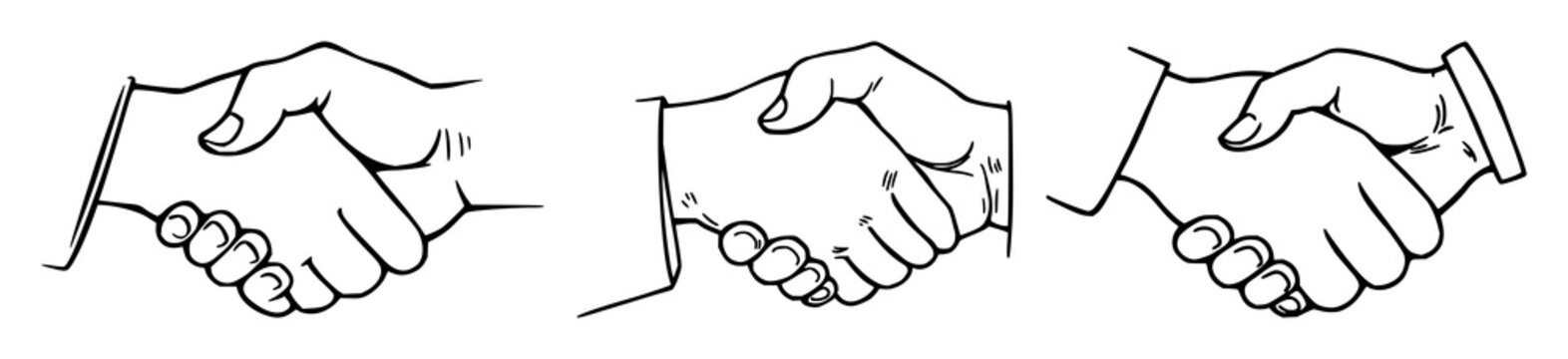 Handshake set with single line hand drawn illustration featuring handshake, agreement, introduction with banner and single line
