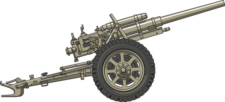 Modern field howitzer with large pneumatic rubber tires