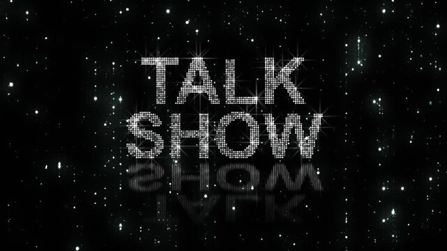 Opening text for a talk show with a silver glitter effect. It conveys a luxurious and elegant atmosphere. Perfect for a show's opening video. Horizontal video.
