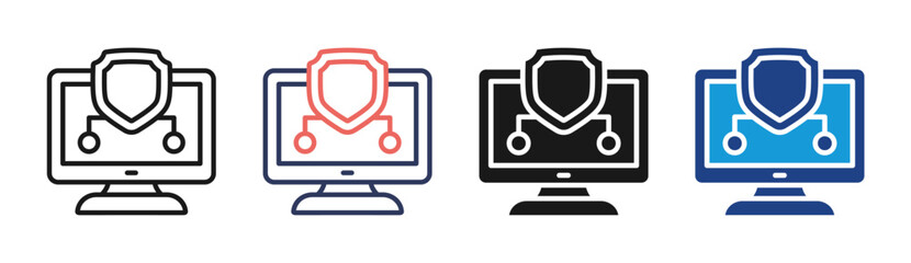 Data Shield icon set multiple style collection