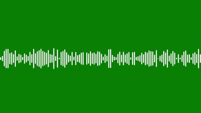 Abstract audio waveform sound wave equalizer icon, digital music signal visualizer, voice recording frequency bars, podcast sound wave symbol isolated on green background, modern technology audio
