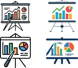 Fototapeta premium Presentation slide icons with charts and data analysis with bar chart with pie chart
