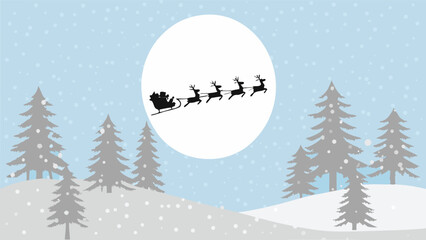 Santa claus and reindeer fly across a winter landscape with snow © MihirKumarMondal