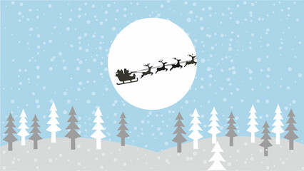 Santa claus and reindeer silhouetted against a large moon in winter © MihirKumarMondal