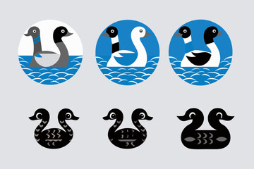 Stylized illustrations of ducks and geese in blue and black tones © MihirKumarMondal