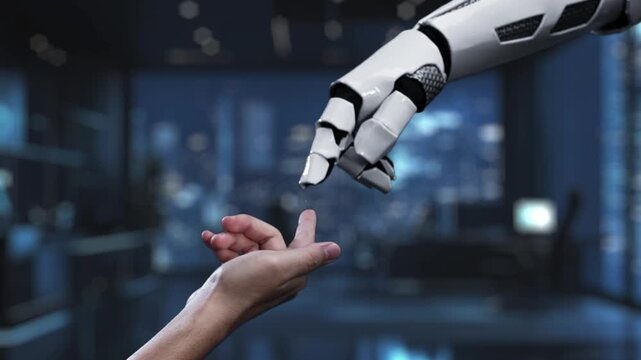 A futuristic robot arm presents a digital concept of cost reduction with graphs and icons, symbolizing innovation and efficiency in modern business environments. Auvana