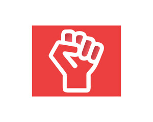 Obraz premium Raised fist icon against a red square background symbolizing power