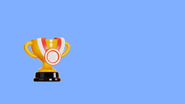 4K 3D Animation of Golden Trophy with Red Star Medal Achievement