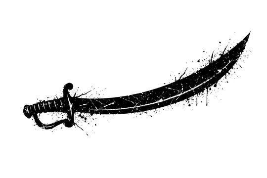 A black scimitar sword with a paintbrush effect on a white background